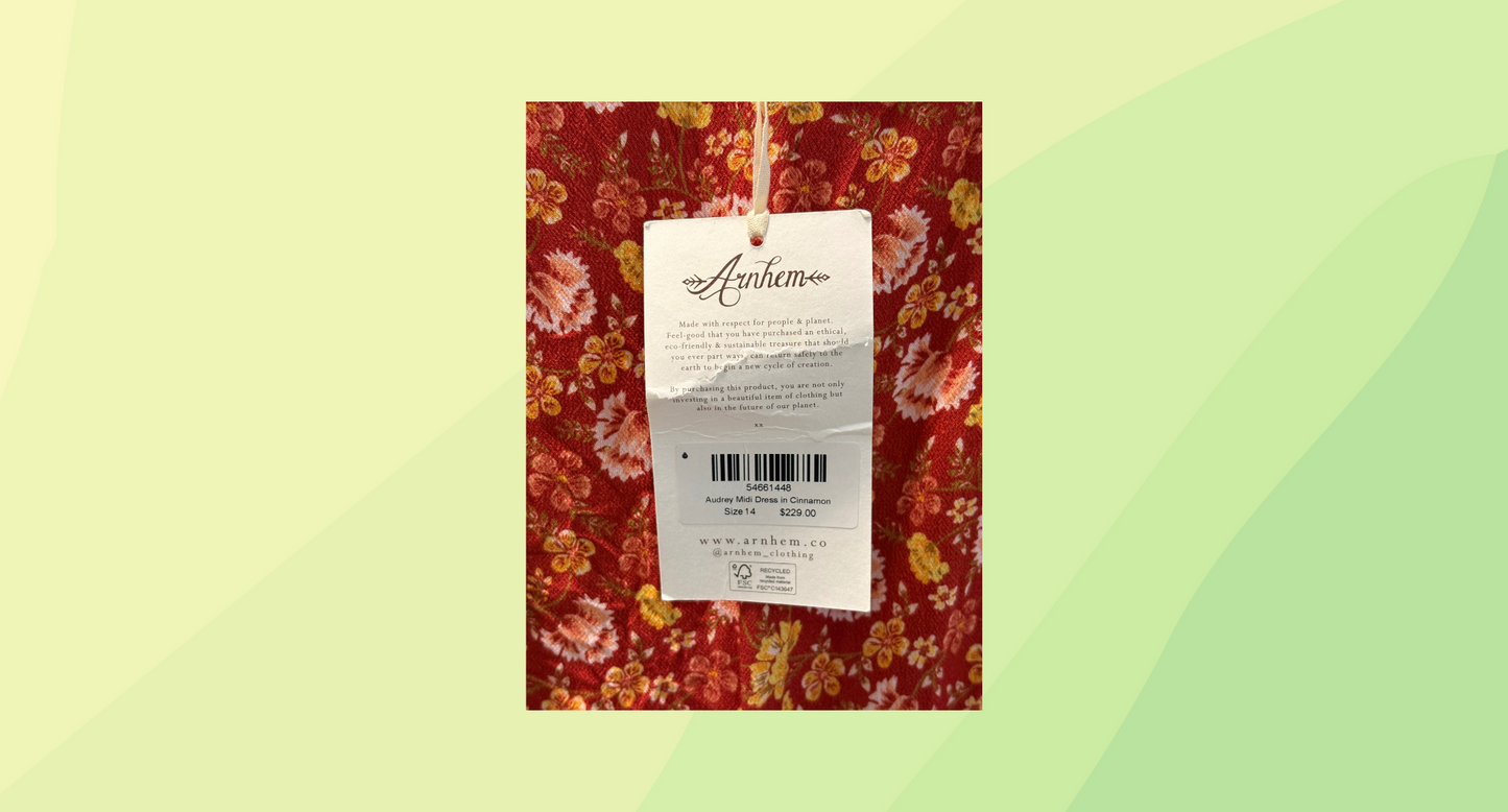 Arnhem Audrey Midi Dress RRP $229 - Size 14 - Cinnamon