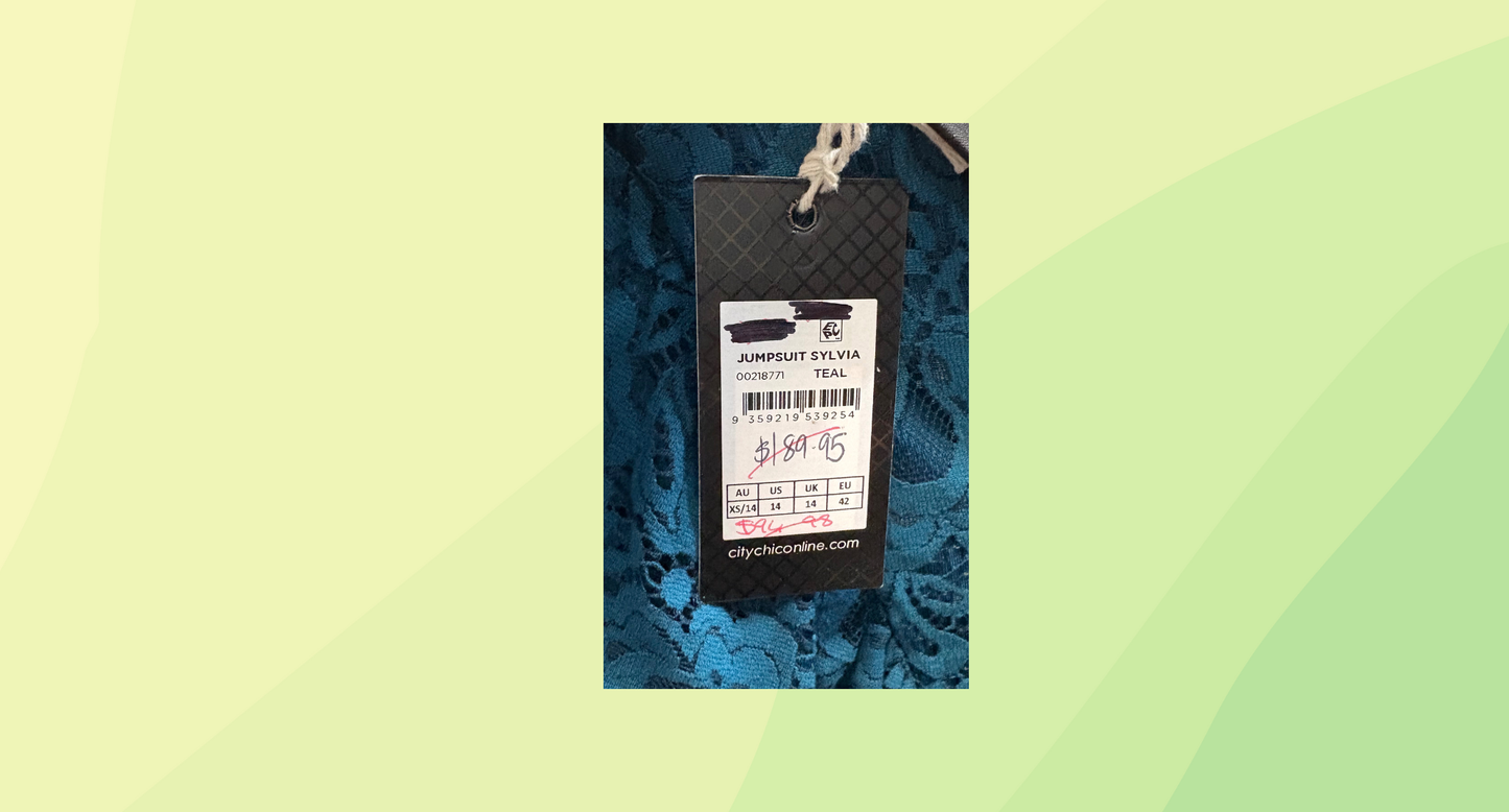 City Chic Sylvia Jumpsuit RRP $189.95 - XS/14 - Teal