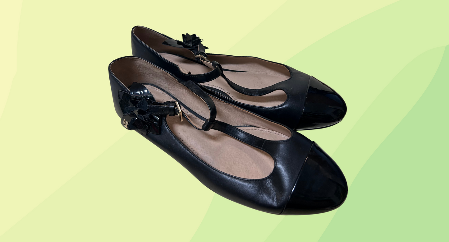 Tory Burch Mary Jane Flat - Blossom - Size 8 - Black