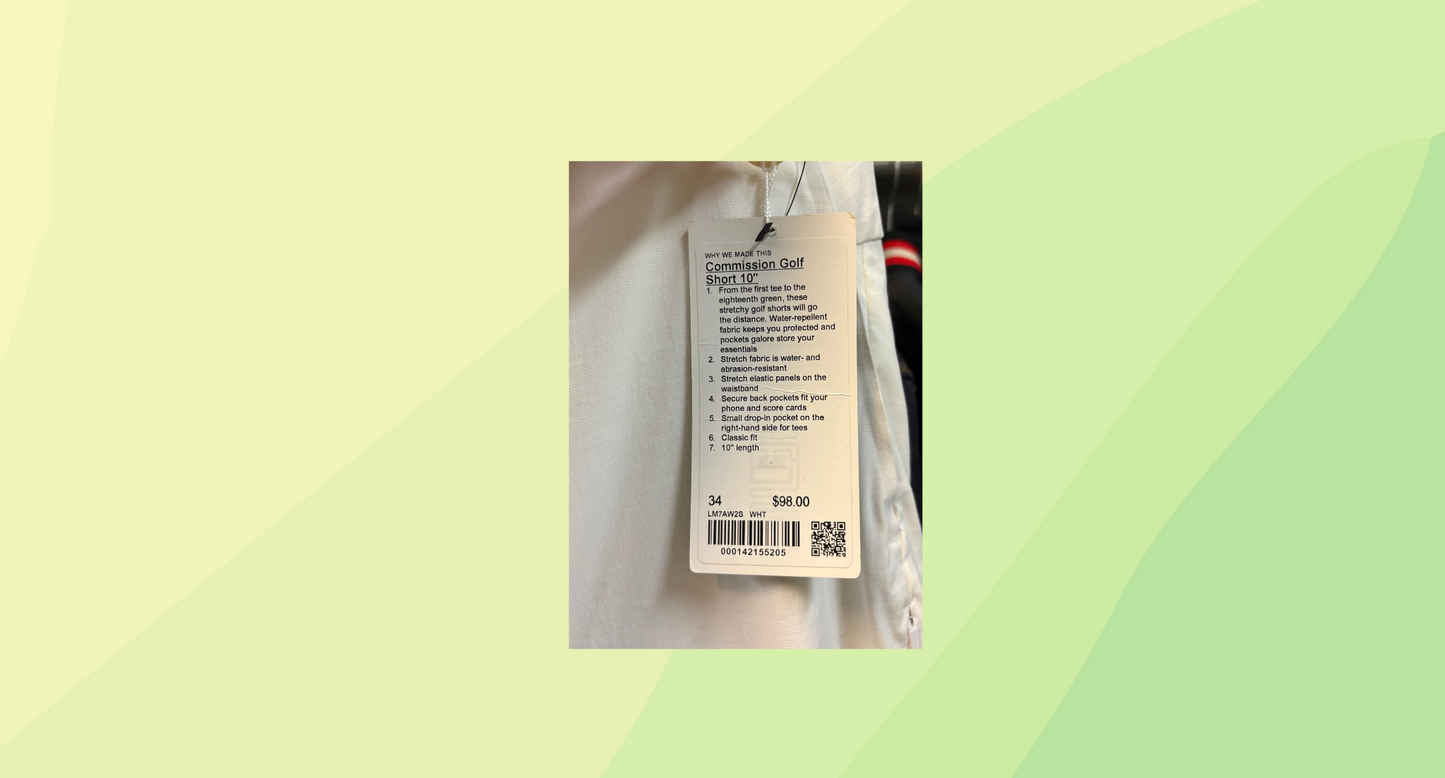 Lululemon Mens Golf Shorts RRP $98 - Size 34 - White