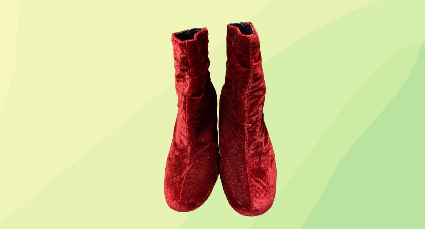 Zara Velvet Ankle Boot - Size 36 - Red