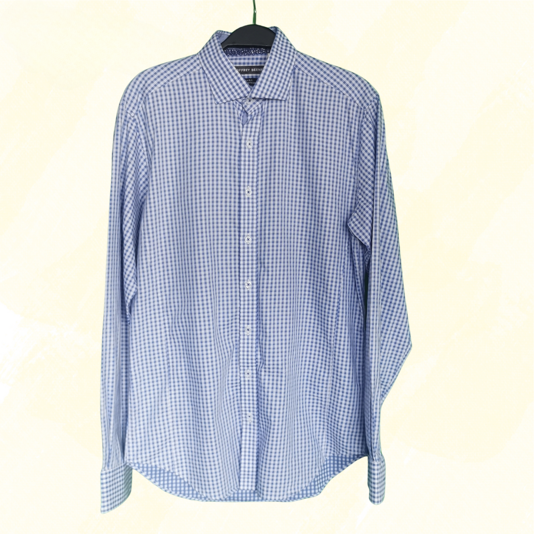 Geoffrey Beene 100% Long Sleeve Cotton Shirt - M - Blue Check