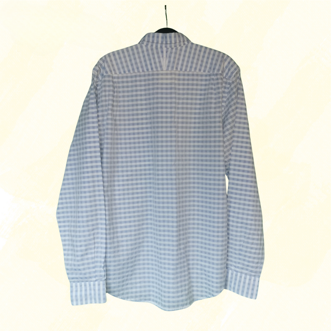 Trenery 100% Long Sleeve Cotton Shirt - Medium - Light Blue Check