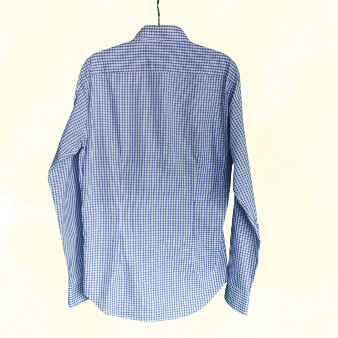 Geoffrey Beene 100% Long Sleeve Cotton Shirt - M - Blue Check