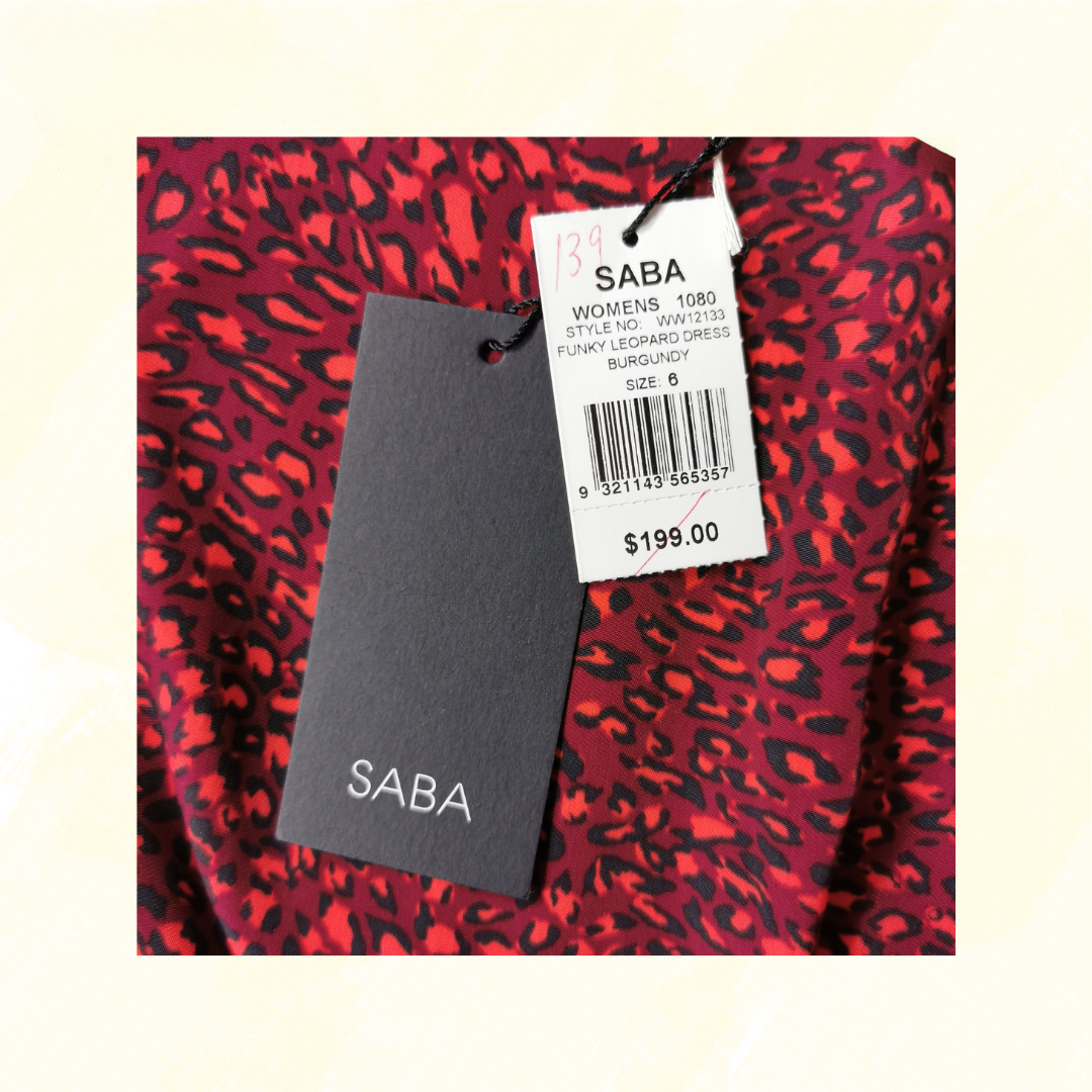 Saba Funky Leopard Dress - Size 6 - Burgundy