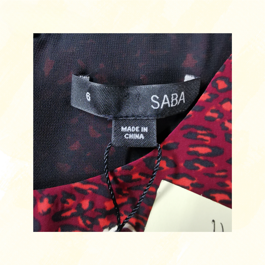 Saba Funky Leopard Dress - Size 6 - Burgundy