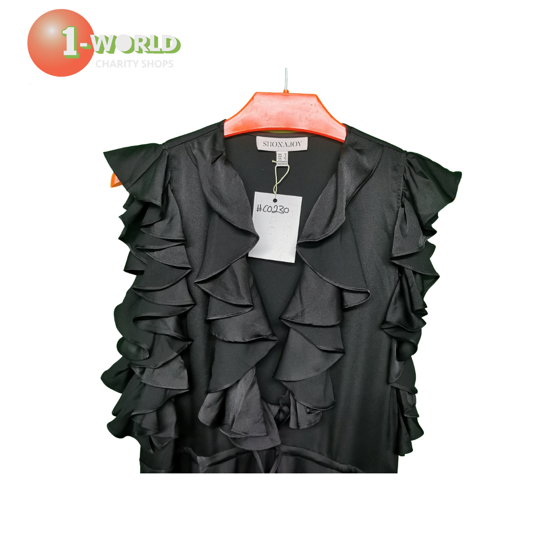 Shona Joy Frilly Dress - Size 12 Black