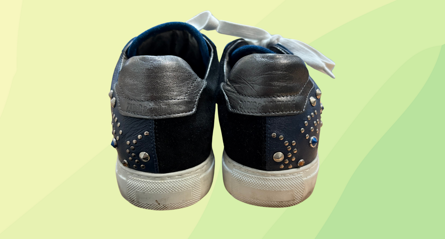 Zadig & Voltaire Leather Suede Studded Jungle Cloud Sneakers - Size 37 - Blue