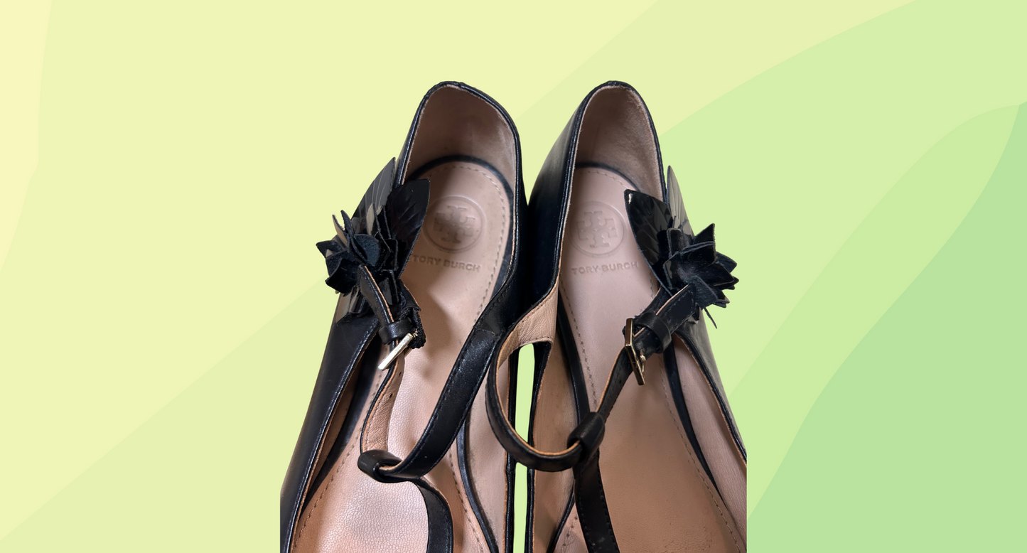 Tory Burch Mary Jane Flat - Blossom - Size 8 - Black