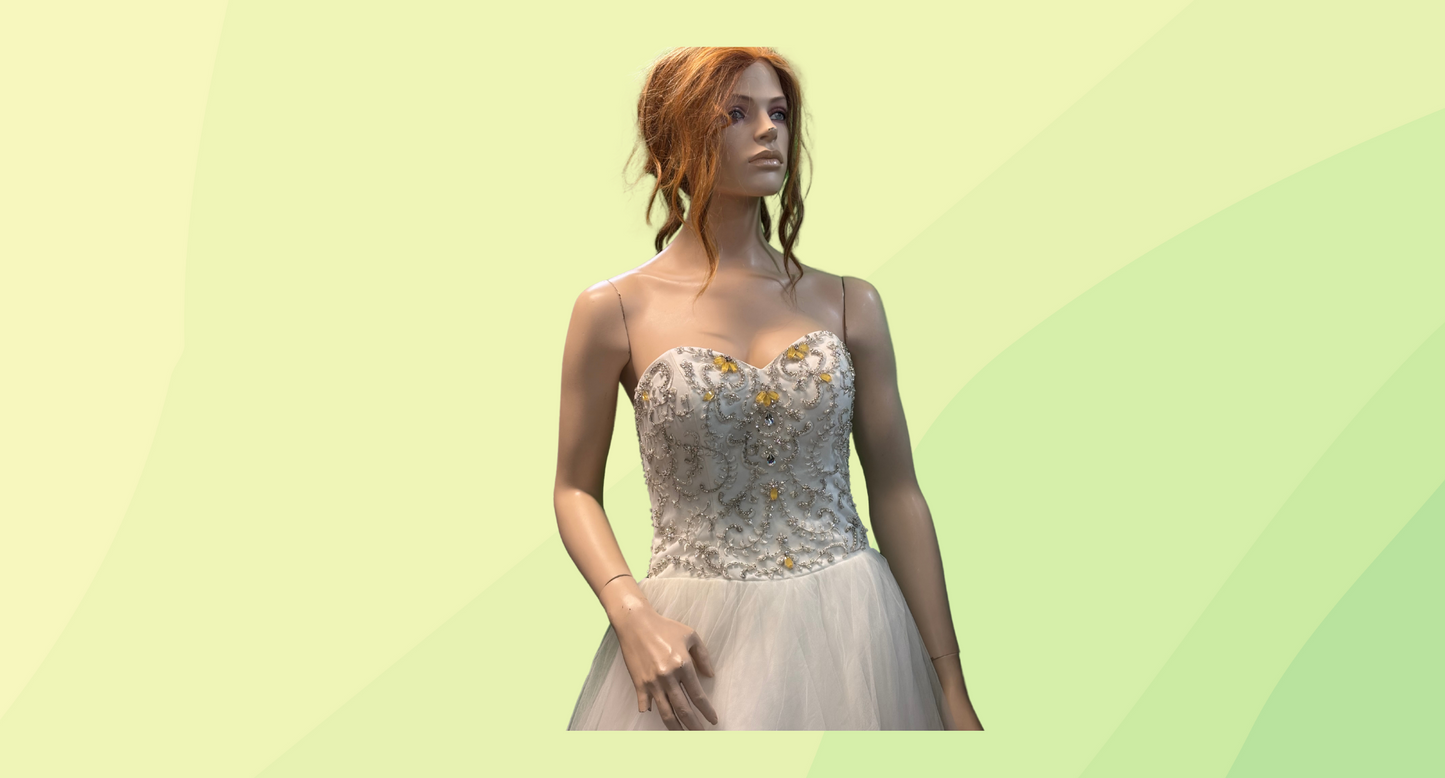 MIA Solano Wedding Dress Tule Skirt Beaded bodice - 8 - White