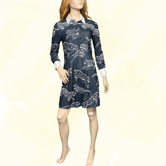 Karen Millen Tiger Print Mini Shirt Dress - Black/White 10