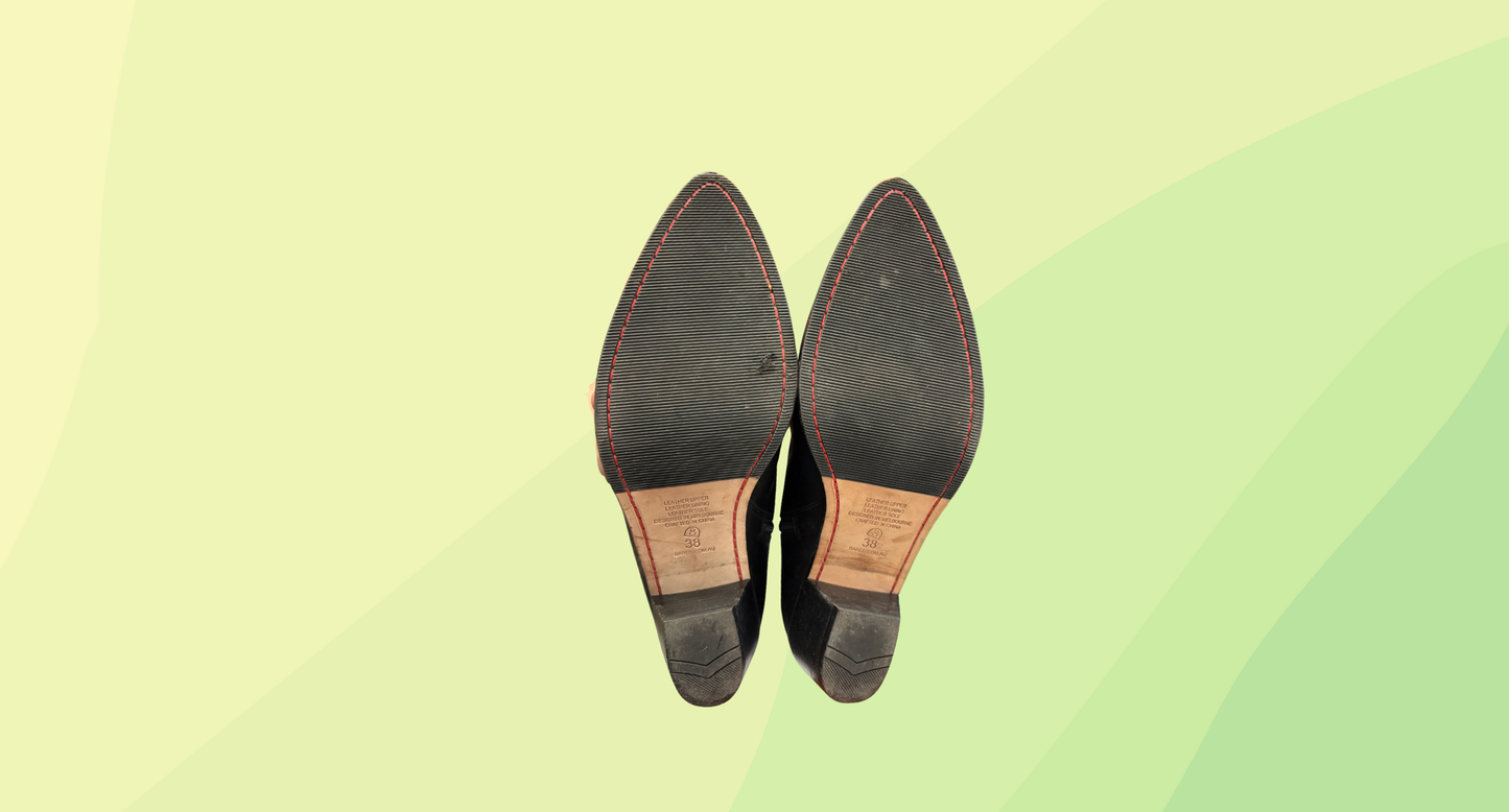 Bared Leather Western Ankle Boot - Size 38 - Black