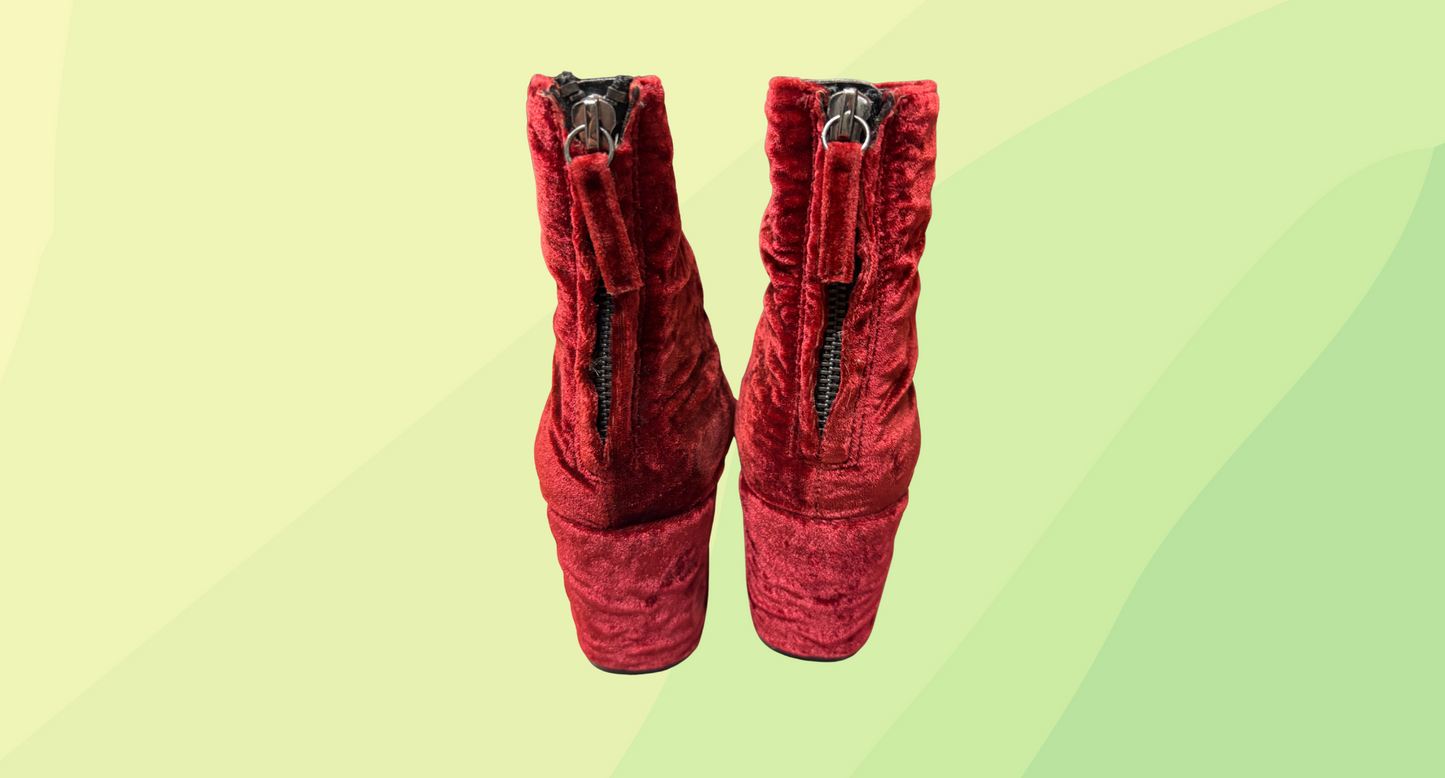 Zara Velvet Ankle Boot - Size 36 - Red