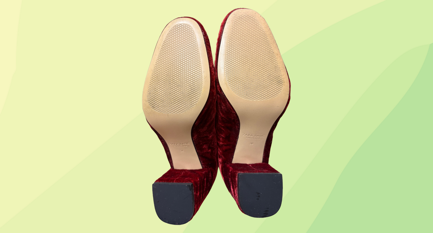 Zara Velvet Ankle Boot - Size 36 - Red