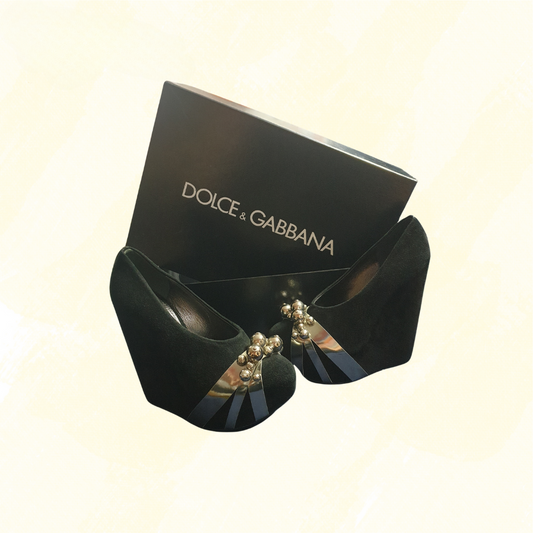 Dolce & Gabbana High Wedge Suede Bobbles - Black/Silver 36