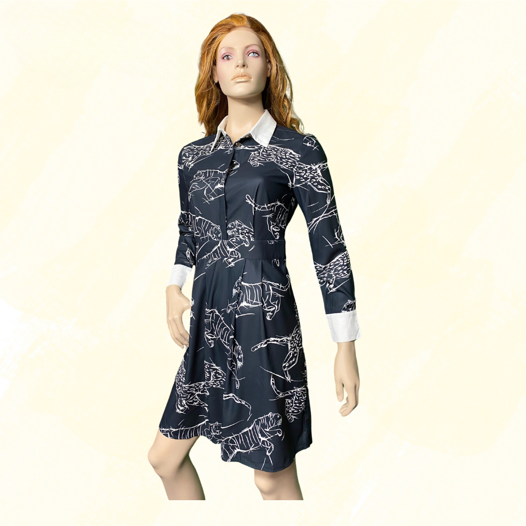 Karen Millen Tiger Print Mini Shirt Dress - Black/White 10