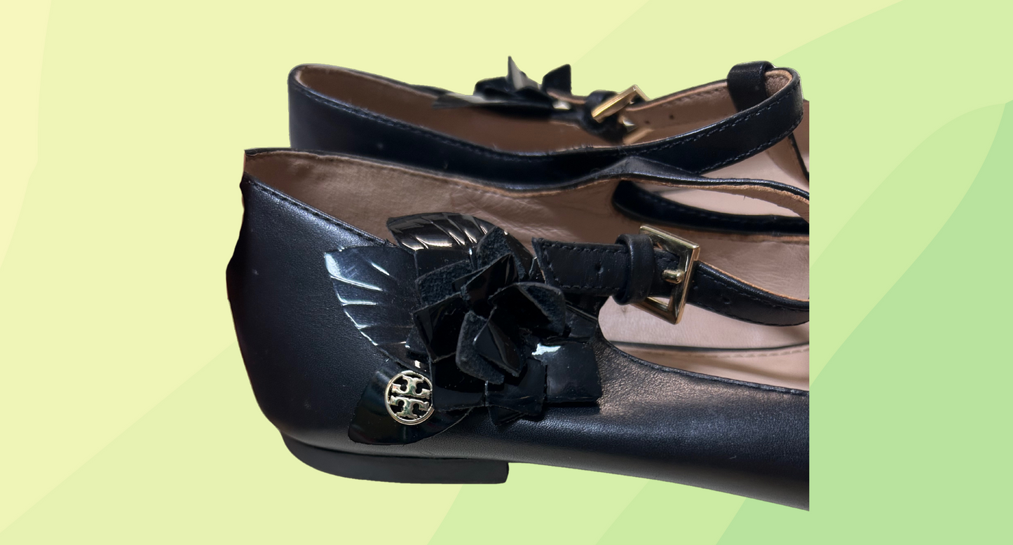 Tory Burch Mary Jane Flat - Blossom - Size 8 - Black