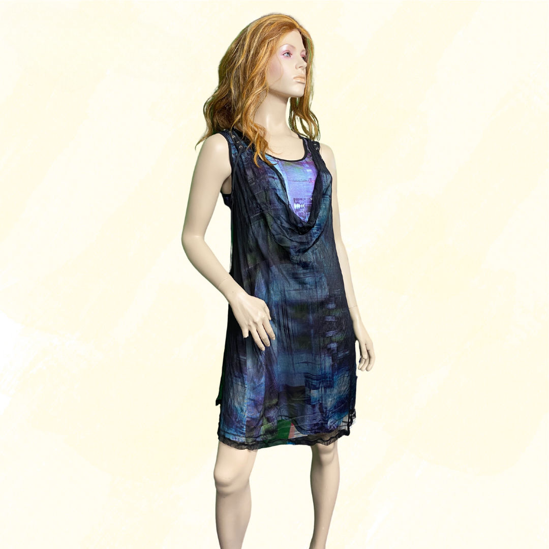 Gabriella Frattini Dress, multi coloured with black overlay - Black/Multi 12