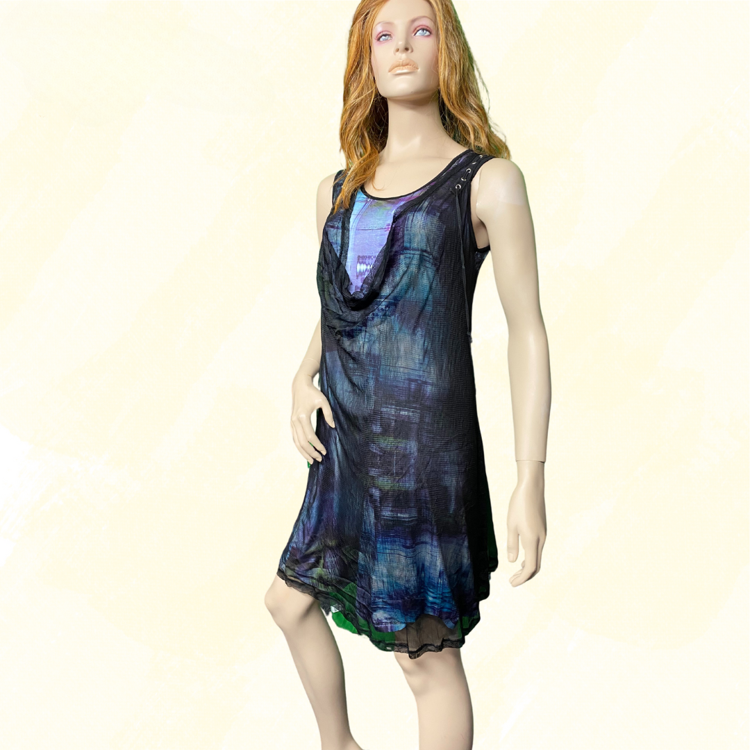 Gabriella Frattini Dress, multi coloured with black overlay - Black/Multi 12