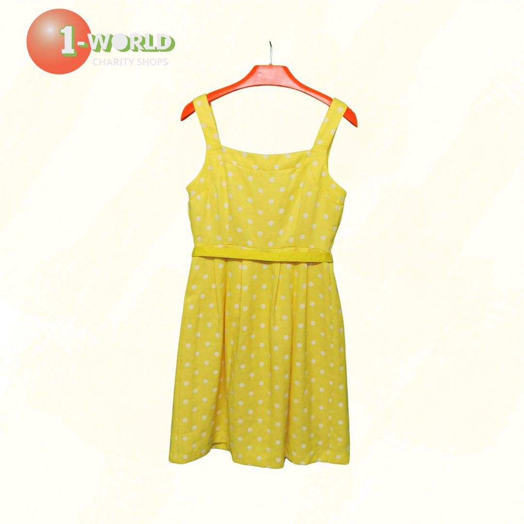 Hi There Karen Walker Belted Pencil Dress - 10 Yellow White Polka Dot