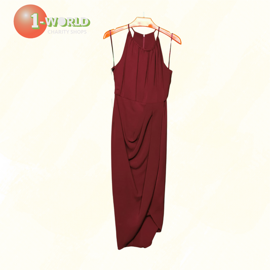 Shona Joy High Neck Ruched Maxi - 10 Burgundy