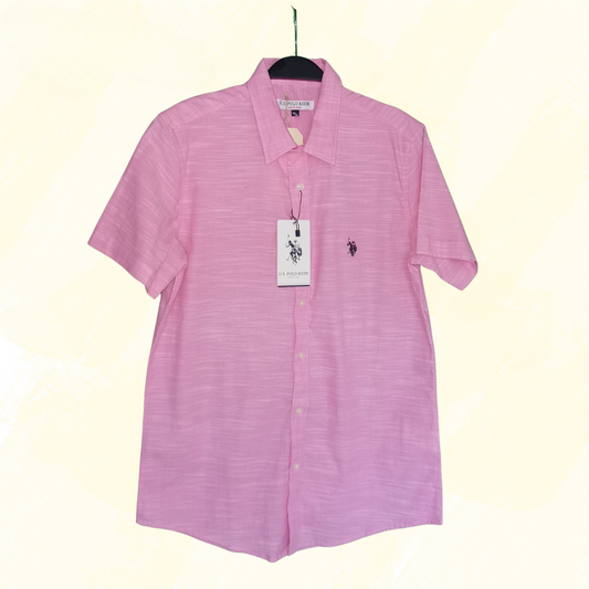 U.S. Polo Men's Short Sleeve Button Shirt - M - Pink