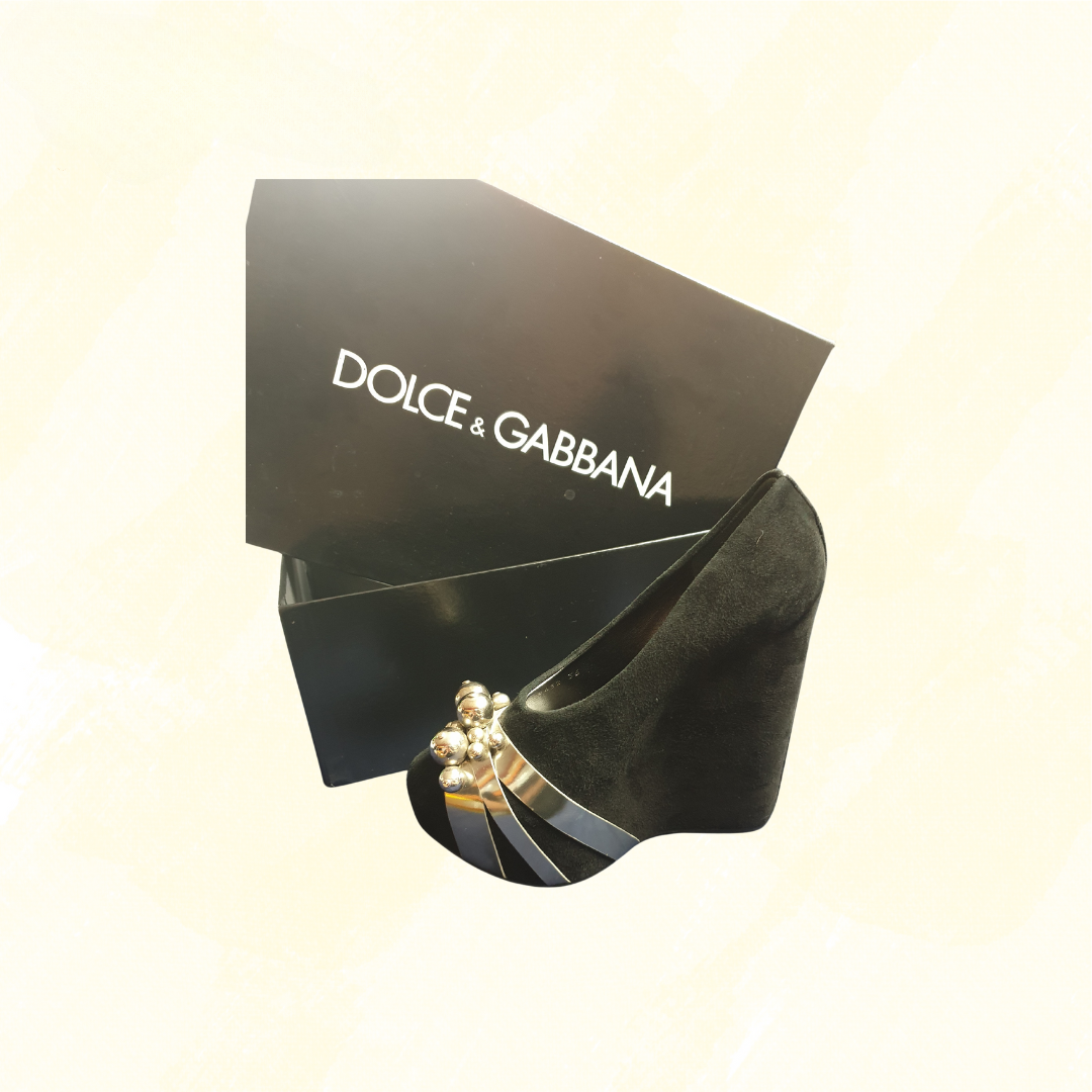 Dolce & Gabbana Hidh Wedge Suede Bobbles - Black/Silver 36