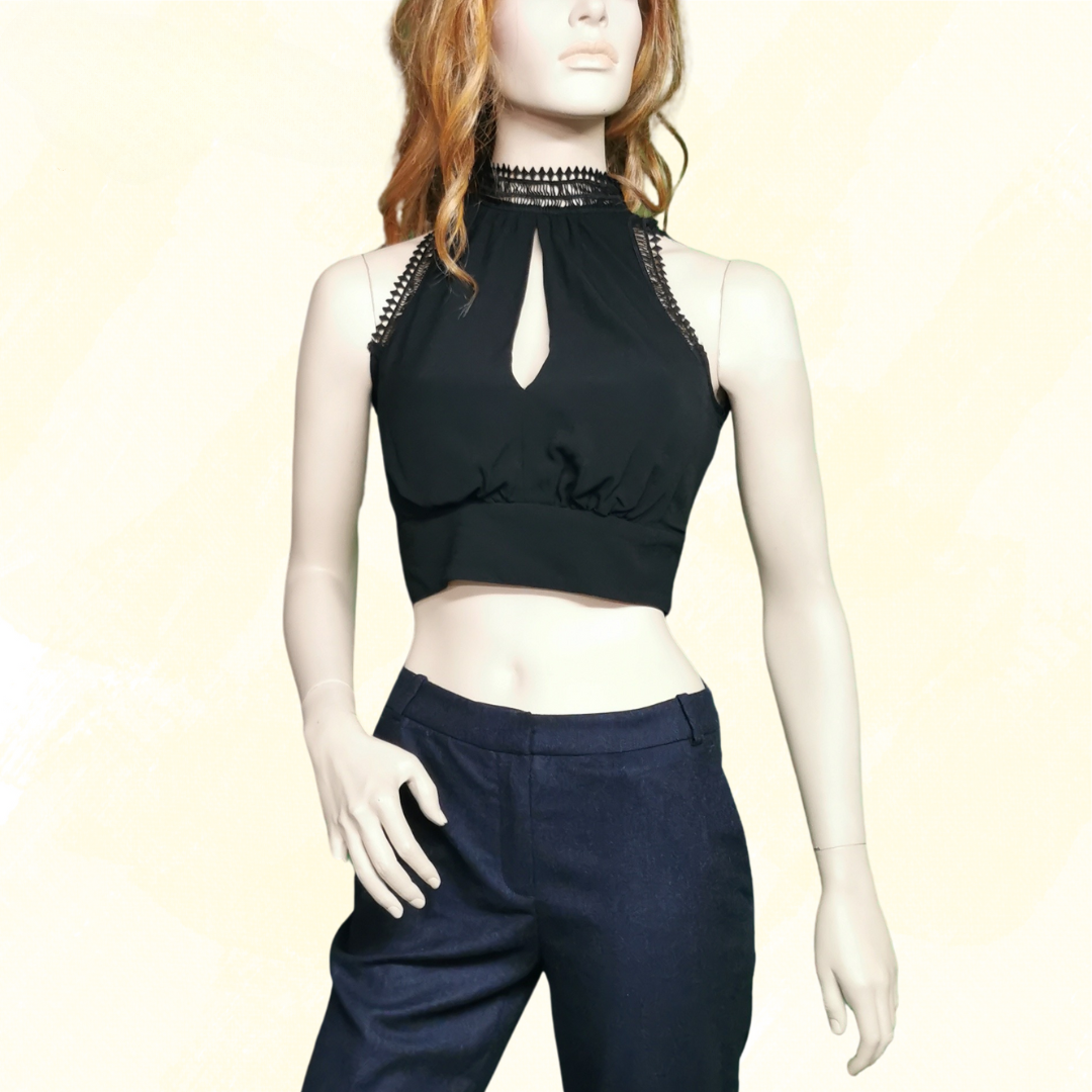 Bardot Penny Lace Trim Top - Size 10 - Black