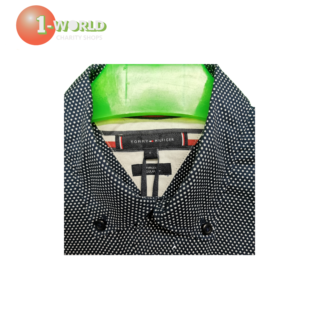 Tommy Hilfiger Long Sleeve Shirt- Core Flex Mini Geo Print - S Blue/white spot