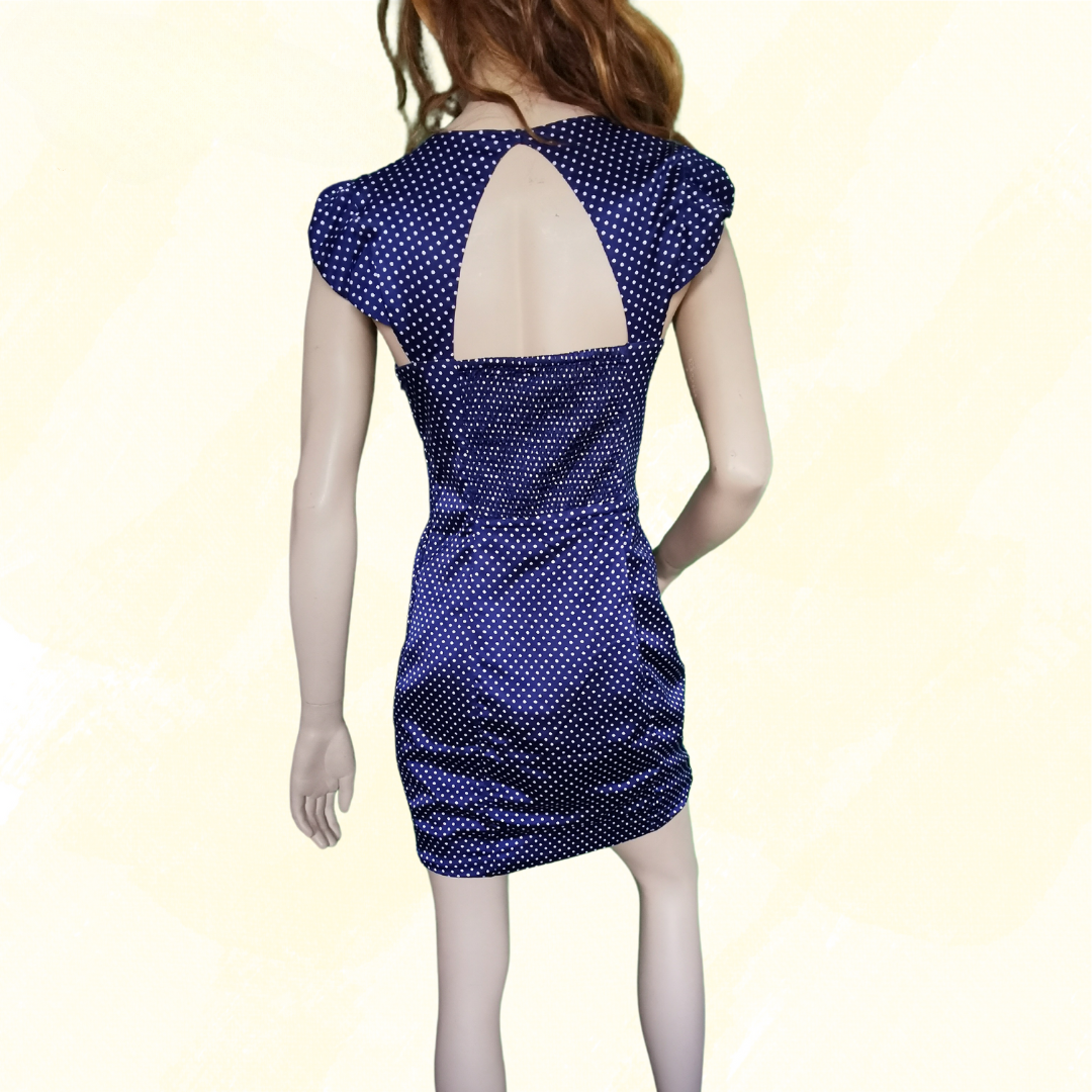 Guess Vintage Dress fitted ruched satin bra top - Size 10 - Blue white spot