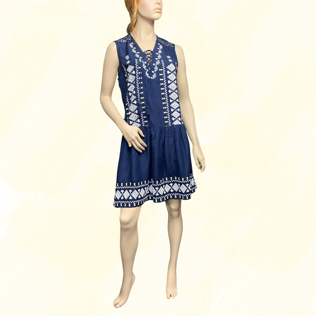 Kachel Short/Sleeveless Dress White embroidery - Navy/White - 10