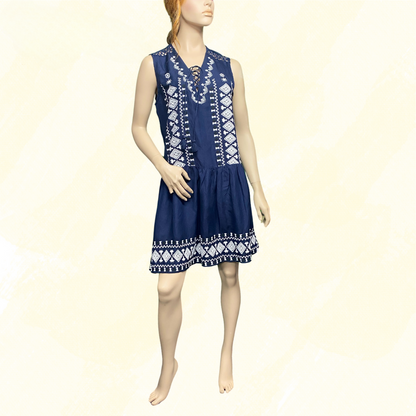 Kachel Short/Sleeveless Dress White embroidery - Navy/White - 10