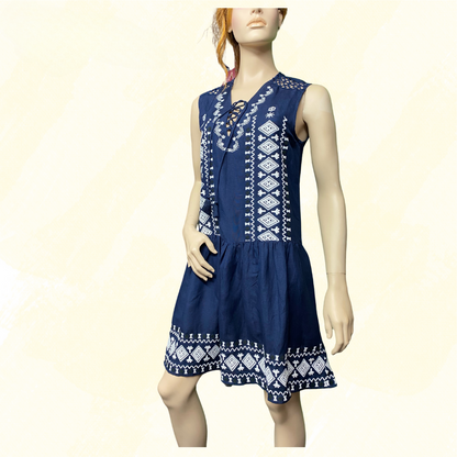 Kachel Short/Sleeveless Dress White embroidery - Navy/White - 10