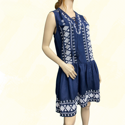 Kachel Short/Sleeveless Dress White embroidery - Navy/White - 10