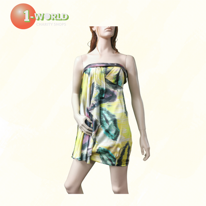 Truese Cocktail Dress (Painterly Dress) Short 100% Silk - AU 10 Yellow Multi