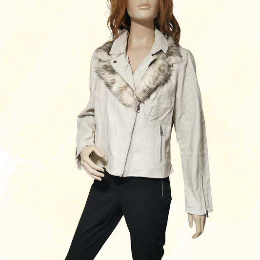 City Chic Faux Fur Collar Jacket RRP $149 - M - Ivory