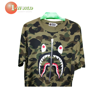 A Bathing Ape Camo Shark Tee Shirt - XL Green Camo