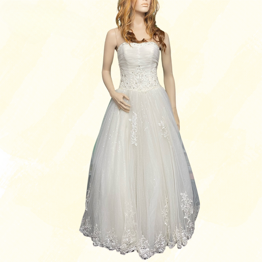 Wedding Dress - Embellished full skirt - White - S
