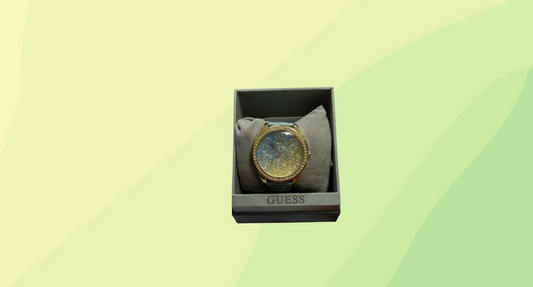 Guess Gold Look Watch With Blue Glitter Band