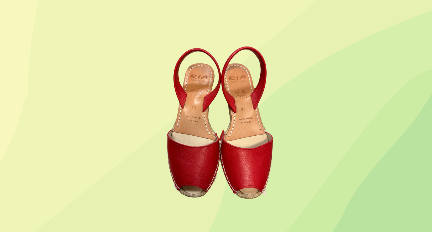 Ria Menorca Low Espadrille Wedge RRP $189.95 - Size 37 - Red