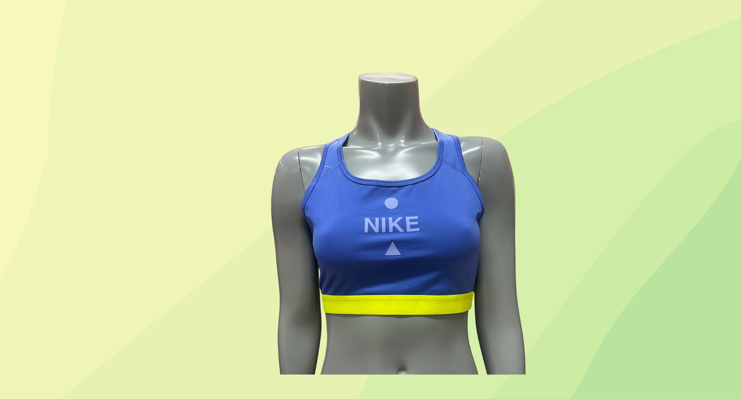 Nike Training Swoosh Bra RRP $40 - L - Blue/Yellow