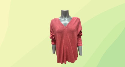 Trenery Linen V-Neck T-Shirt RRP $89.95 - L - Faded Terracotta
