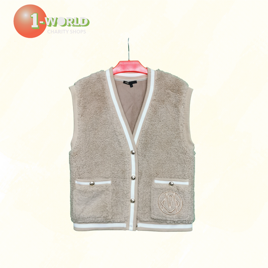 Maje Button Up Fleece Vest -  1 Beige