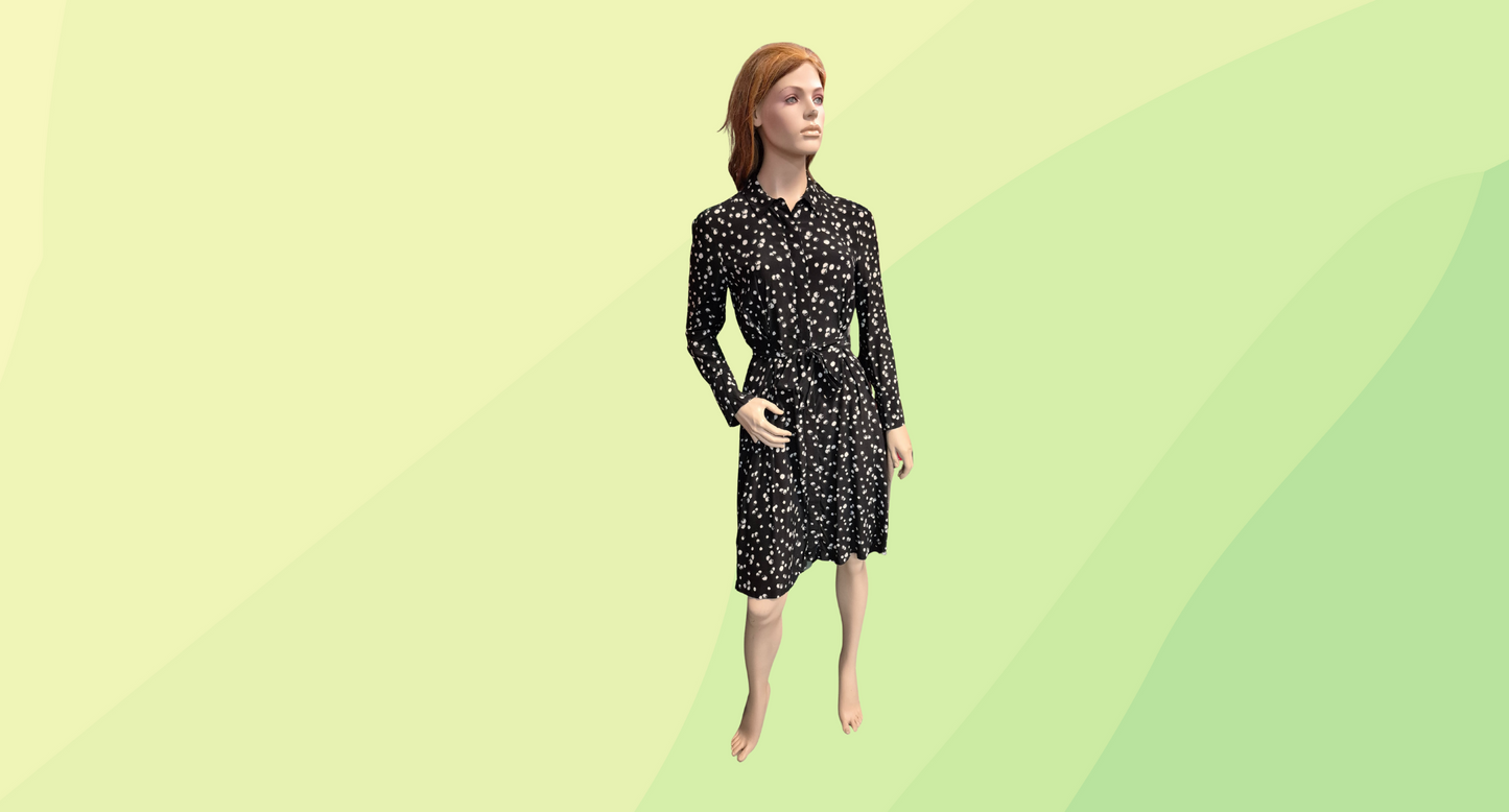 Autograph Midi Dress with Tie - Size 8 - Black/White Spot