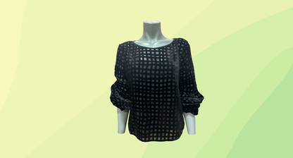 Veronika Maine Velvet Mesh Top - Size 12 - Black Check