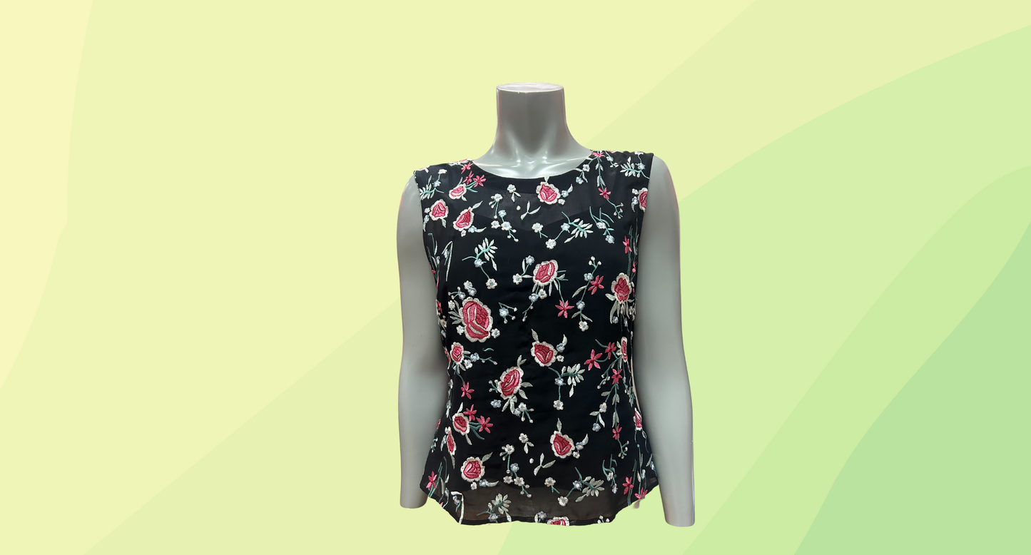 Alannah Hill Lace Top with Detachable Cami - Size 12 - Black/Floral