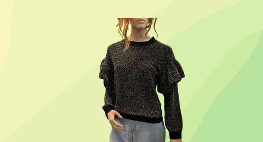 Decjuba Bronte Ruffle Sleeve Knit RRP $99.99 - XS/S - Black/Silver