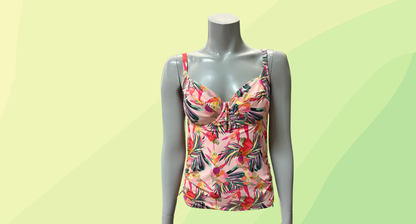 Panache Swim 2Pce Set -  Paradise Balconette Tankini Top & Bikini Bottom- 10/10E - Pink Tropical
