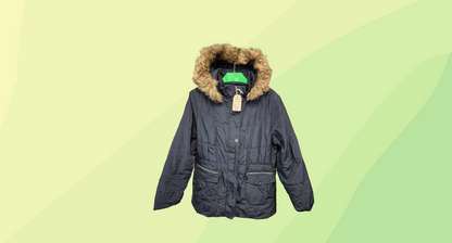 Fleet Street Mens Fur Lined Hooded Parka - L - Navy