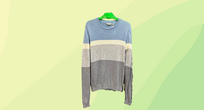 Blaq Melbourne Mens Engineered Stripe Knit - S - Grey/Blue&White Stripe